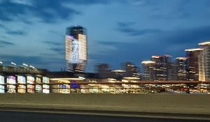 Torre de Belgrado con proyección de Frida Kahlo